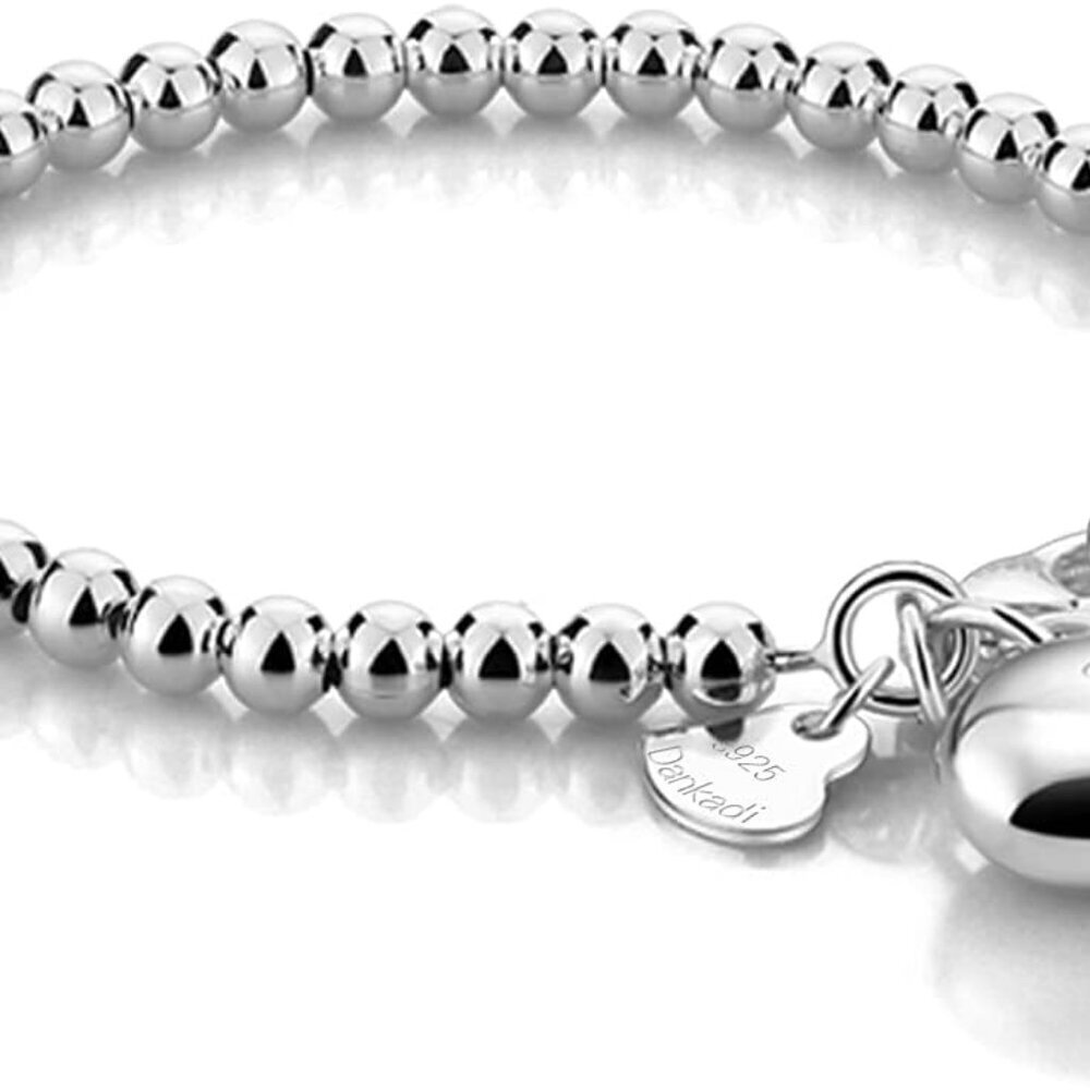 Sterling Silver Bead Chain Bracelet 7.5in Women's Italian Handmade Jewelry